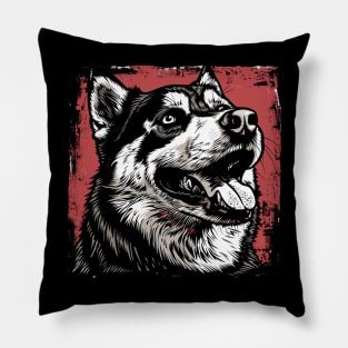 Retro Art Alaskan Malamute Dog Lover Pillow