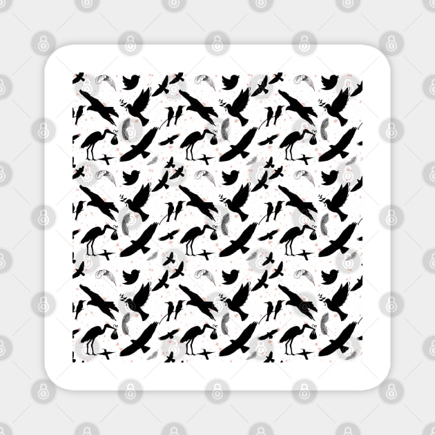 Black and White Bird Pattern Magnet by SomebodyArts