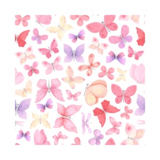 Pink Red Purple Yellow Butterfly Pattern T-Shirt