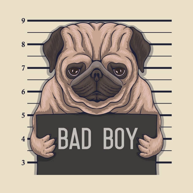 Bad Boy Pug Mug Shot | Funny Pug Cartoon by SLAG_Creative