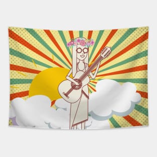 HIPPIE GUITAR PLAYING FLOWER POWER GIRL Tapestry