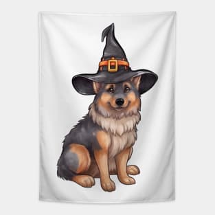 Watercolor German Shepherd Dog in Witch Hat Tapestry