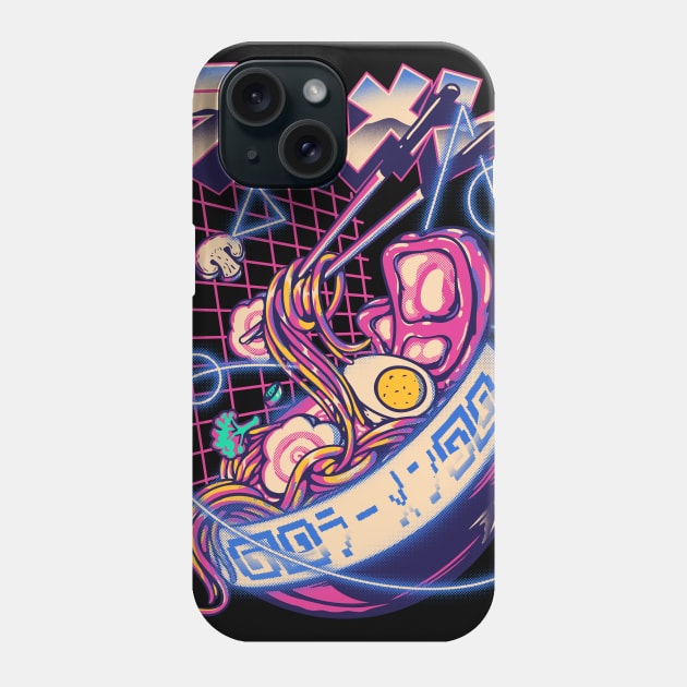 Retro Ramen - Retrowave Ramen With Geometric Neon elements, Cute Ramen Bowl - Kawaii ラーメン Cyberpunk Vaporwave synth 80s 90s digital gaming style Phone Case by anycolordesigns