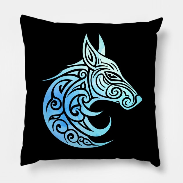 Celtic Nordic Fox Winter Watercolors Pillow by Pixelchicken