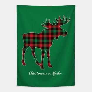 "Christmoose In Alaska" Moose Buffalo Red & Green Plaid Tapestry