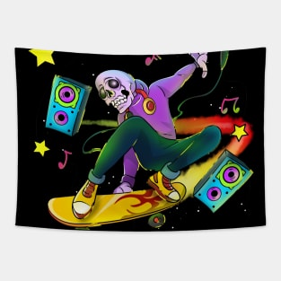 Space Music Skeleton Skateboarding Tapestry