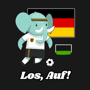 ⚽ Germany Football, Elephant Scores a Goal, Los Auf! Team Spirit T-Shirt