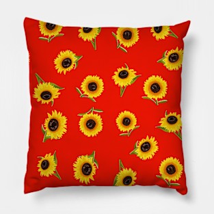 Sunflower Ditsy Pattern on Red Pillow