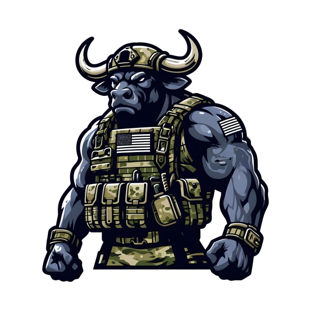 Tactical Minotaur Power Tee: Where Mythical Might Meets Modern Strength by Rawlifegraphic