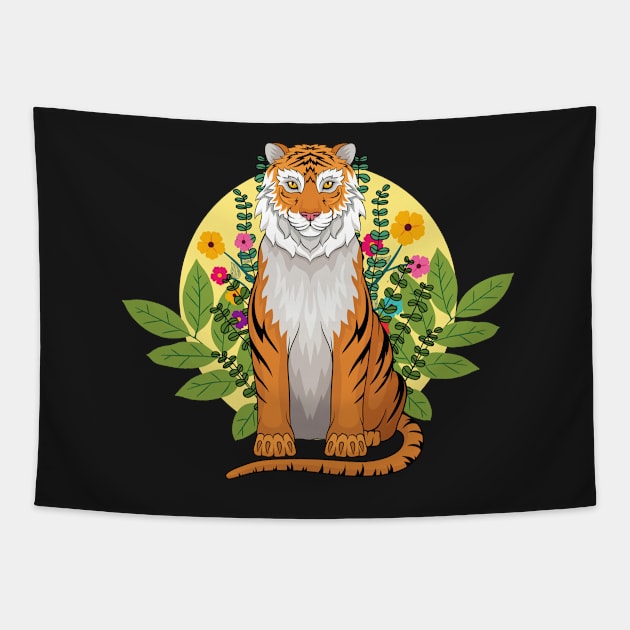 Tiger and Flowers Tapestry by leBoosh-Designs