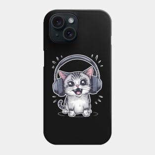 cat with headphones Phone Case