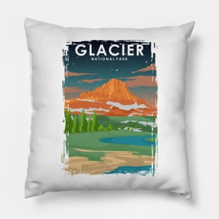 Glacier National Park at Night Vintage Minimal Retro Travel Poster Pillow