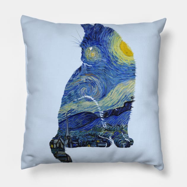 Vincent's Starry Night Museum Cat Pillow by LittleBunnySunshine