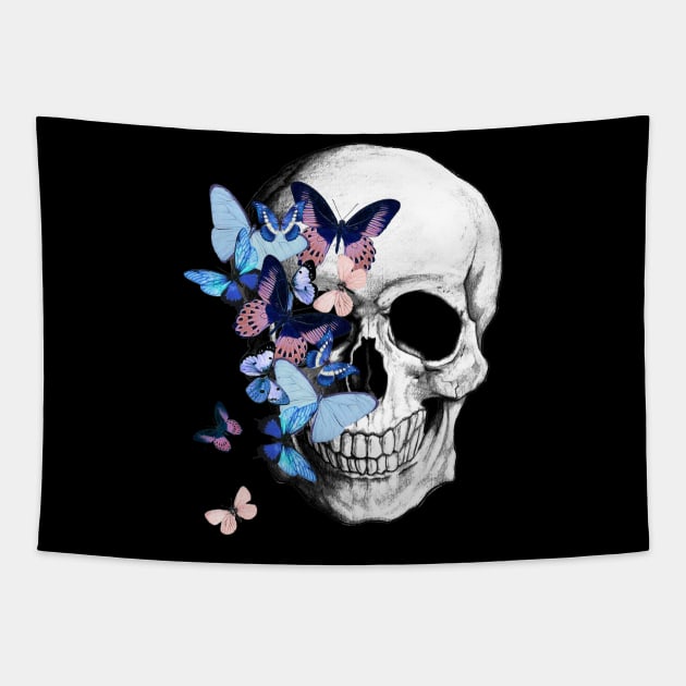 Sage Tribe skull mask face Butterflies Tapestry by Collagedream