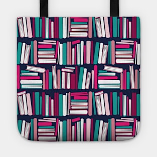 Colourful books // oxford navy blue bookshelf background teal white fuchsia carissma and pastel pink books Tote