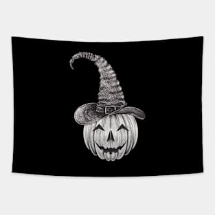 Skeleton pumpkin witch halloween. Tapestry