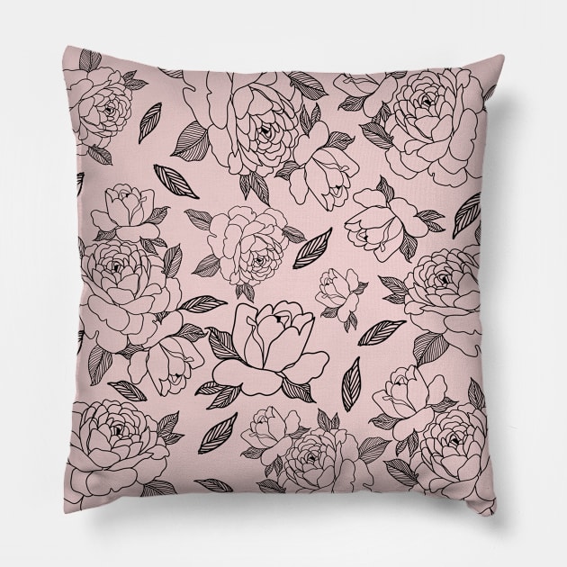 Patern black roses on pink Pillow by Eshka