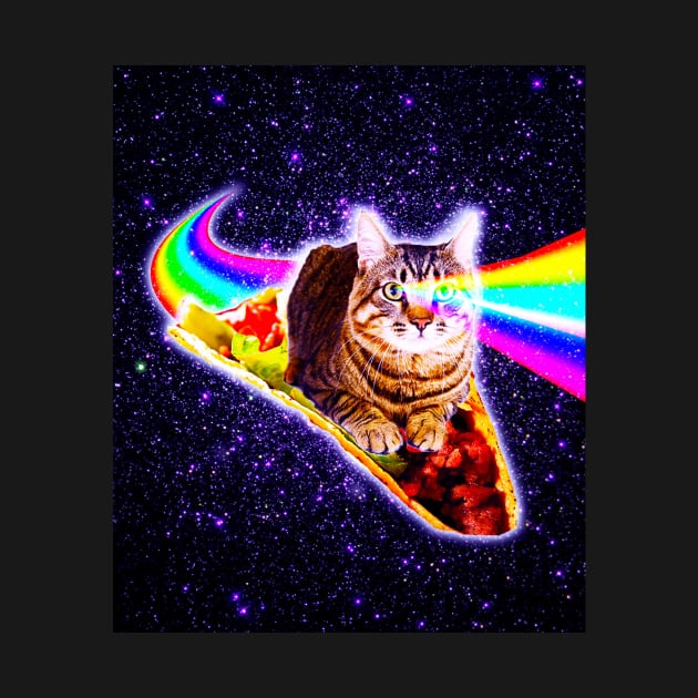 Rainbow Laser Eyes Galaxy Cat Riding Taco by Random Galaxy