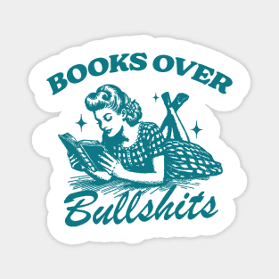 Books Over Bullshirts Graphic T-Shirt, Retro Unisex Adult T Shirt, Vintage 90s Theme T Shirt, Nostalgia Magnet