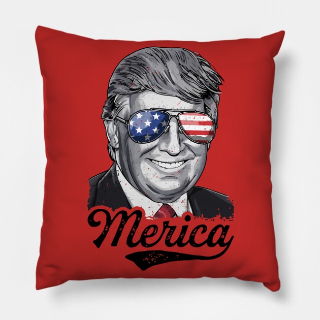 4th of July Trump 2020 Merica Patriotic Sunglasses USA Gift Pillow by Ramadangonim