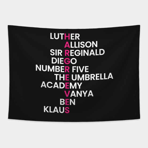 The Hargreeves Family - The Umbrella Academy (White) Tapestry by VikingElf