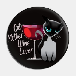 Cat mother wine lover (light lettering) Pin