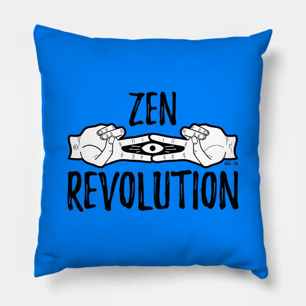 Zen Revolution - White Pillow by The Soul Creative