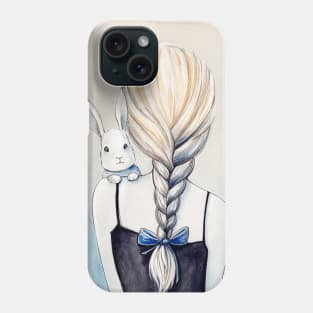 Drawing White Rabbit and Girl Phone Case