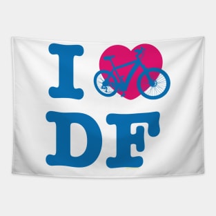 I Love Cycling DF / Yo Amo andar en Bicicleta en el DF Blue Pink / Chilango Pride / Orgullo Chilango Graphic Tapestry