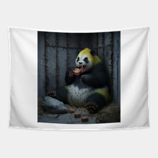 AI generated scary panda eating burgers Tapestry