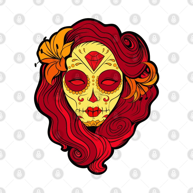 Red hair Pin-up goth girl graphic design by AdrianaHolmesArt