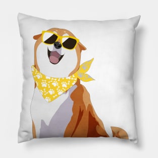 Happy Shiba Inu - Yellow shades and bandana Pillow