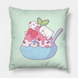 Shaved Ice Dessert with Cute Seal, Polar Bear and Penguin Pillow