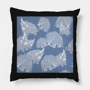 Woolly Mammoth and Woolly Rhino on Ice Blue background Pillow