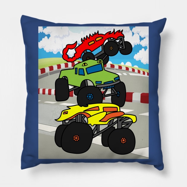 Big Monster Trucks Fan Pillow by flofin