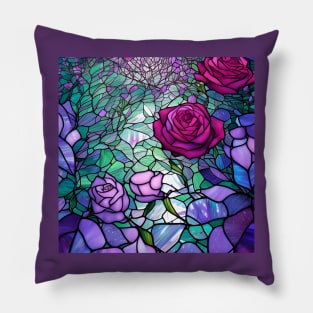 Stained Glass Roses Pillow