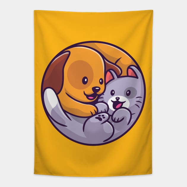 Cute Dog And Cat Cartoon Tapestry by Catalyst Labs