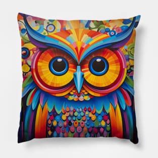 Owl Animal Bird Portrait Colorful Painting Pillow