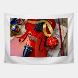 Red Ornament And Violin Tapestry