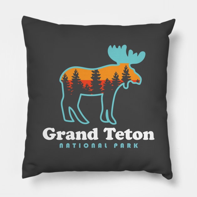 Grand Teton National Park Moose Grand Tetons Mountains Pillow by PodDesignShop