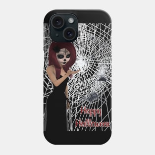 Black Widow Sugar Skull Girl Happy Halloween Phone Case