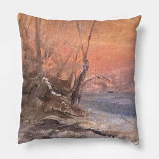 Sunset Snow Oil on Canvas Pillow