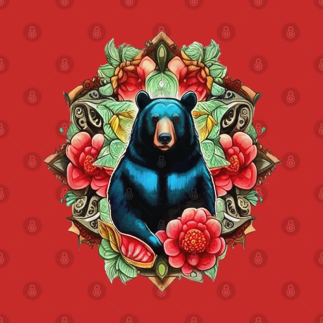 Alabama State Black Bear Surrounded by Camellia And Hydrangea by taiche