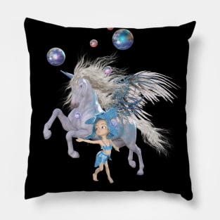 Cute little fayri with wonderful unicorn Pillow