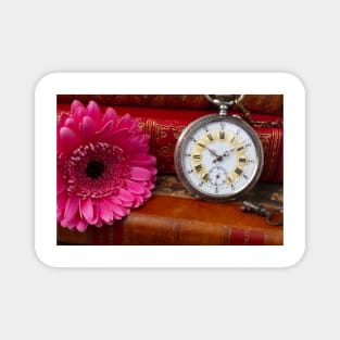 Pink Daisy And Pocket Watch Magnet
