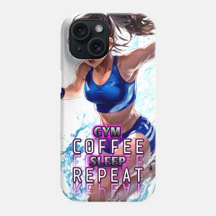 Gym Coffee Sleep Repeat - Anime Gym Girl - Pink and Blue Aesthetic Phone Case