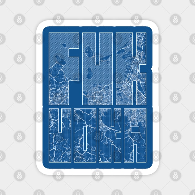 Fukuoka, Japan City Map Typography - Blueprint Magnet by deMAP Studio