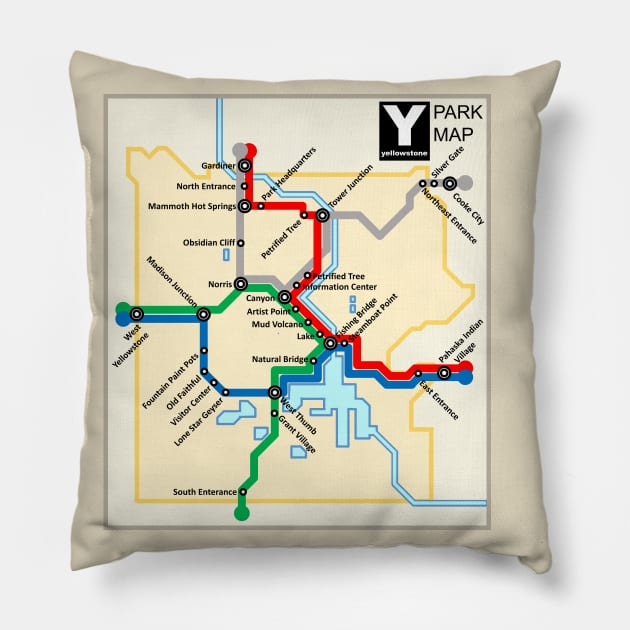 Yellowstone National Park Metro Style Map Pillow by IORS