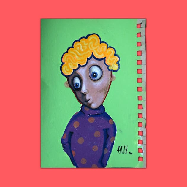 Little Flower Boy Alone in the Woods Looking for Friend | Bad Hero Portrait Lowbrow Pop Surreal Art | Cartoon Star | Mini Masterpieces | Original Oil Painting By Tyler Tilley by Tiger Picasso