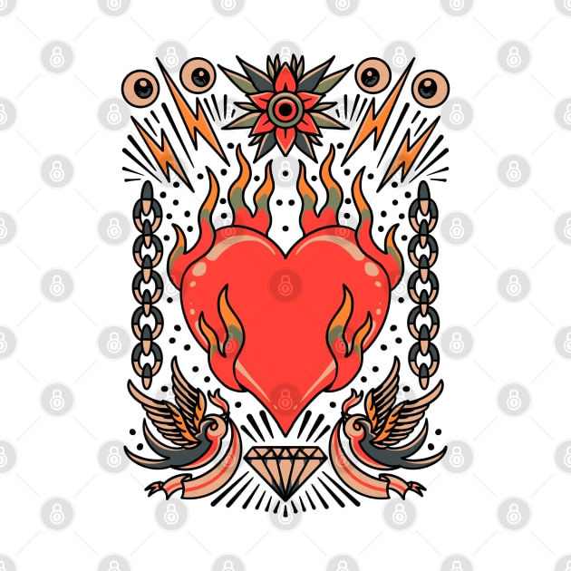 burning heart tattoo flash by donipacoceng